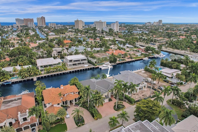 aerial view with a water view