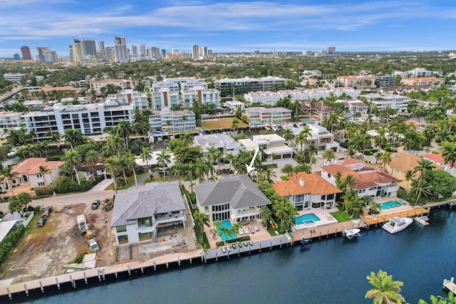 aerial view featuring a water view