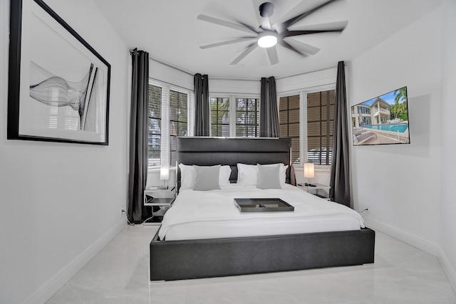 bedroom featuring ceiling fan