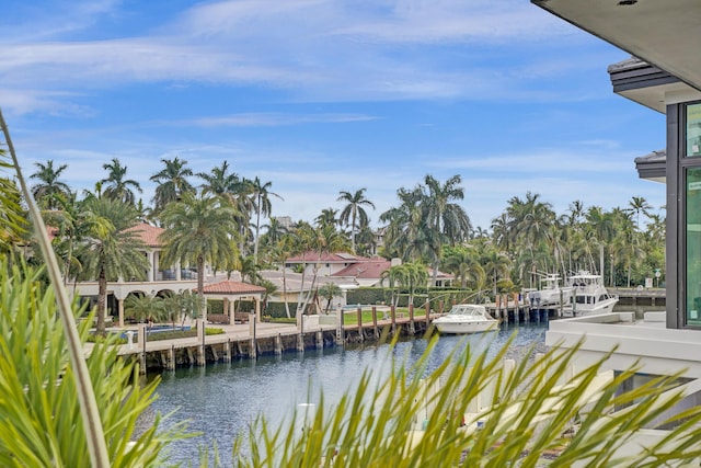 property view of water featuring a boat dock