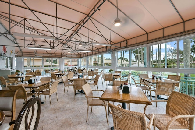 dining room with ceiling fan