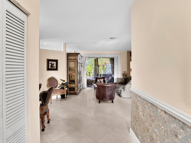 living room featuring light tile patterned floors