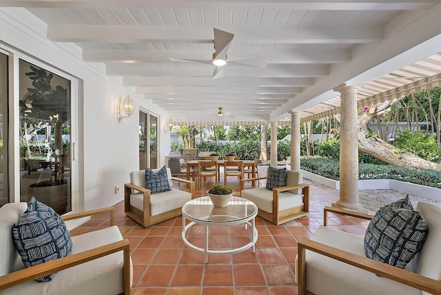 view of patio featuring outdoor lounge area and ceiling fan