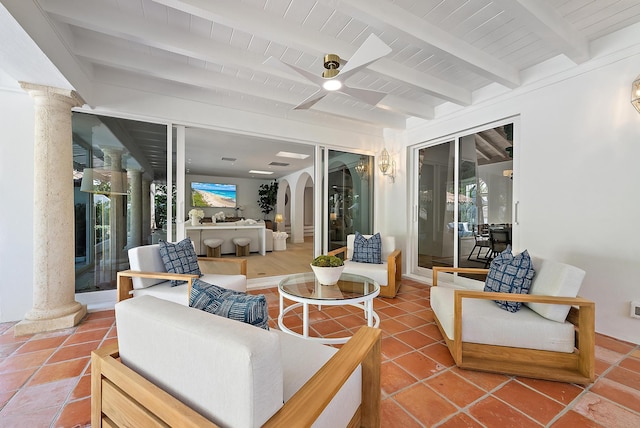 view of patio with outdoor lounge area and ceiling fan