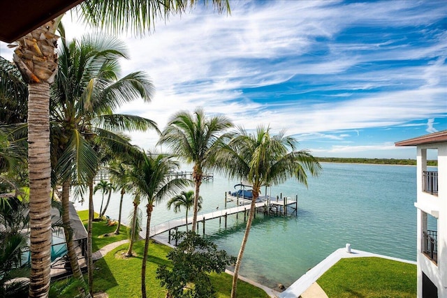 property view of water featuring a dock