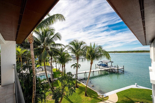 dock area with a water view