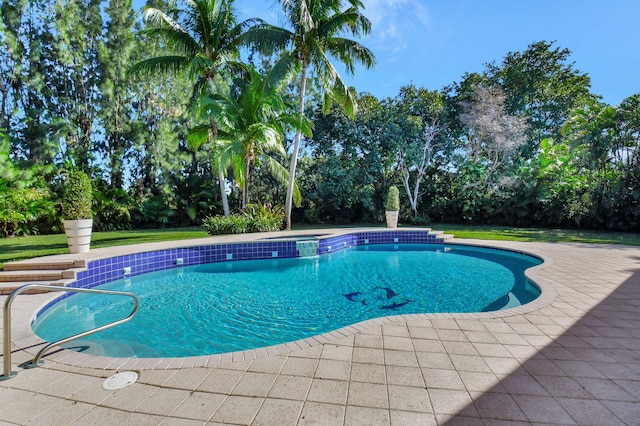 view of swimming pool featuring a patio area