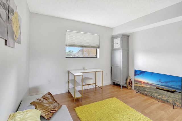 interior space featuring light hardwood / wood-style floors and a textured ceiling