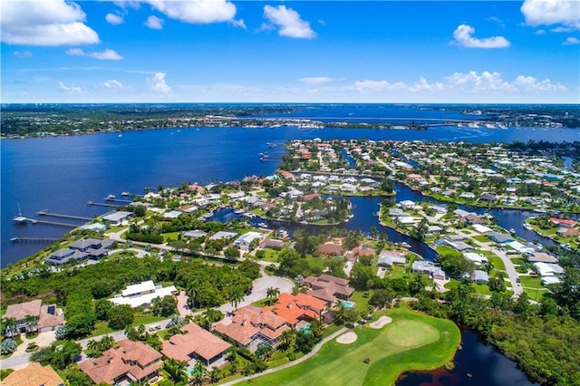 bird's eye view featuring a residential view and a water view