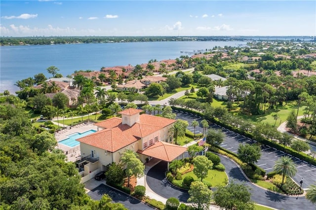 aerial view with a water view