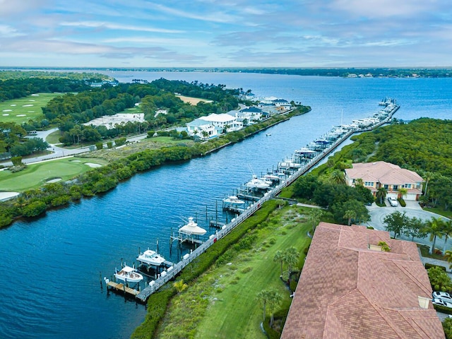 aerial view featuring a water view