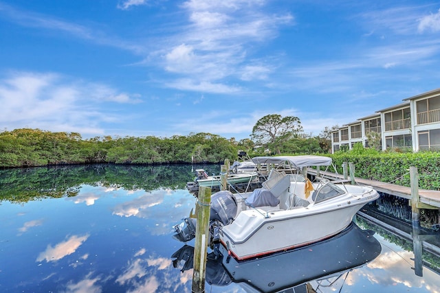 view of dock with a water view