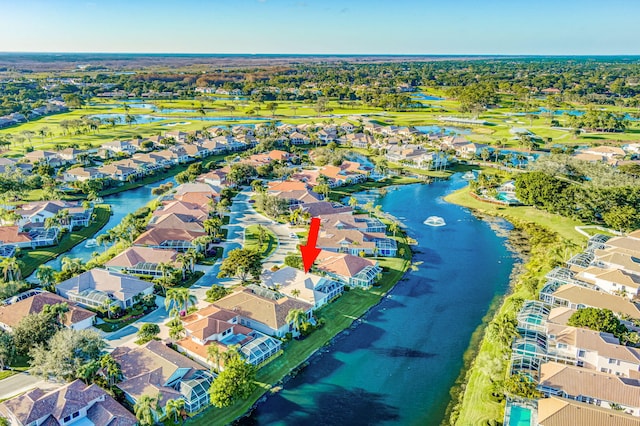 aerial view featuring a water view