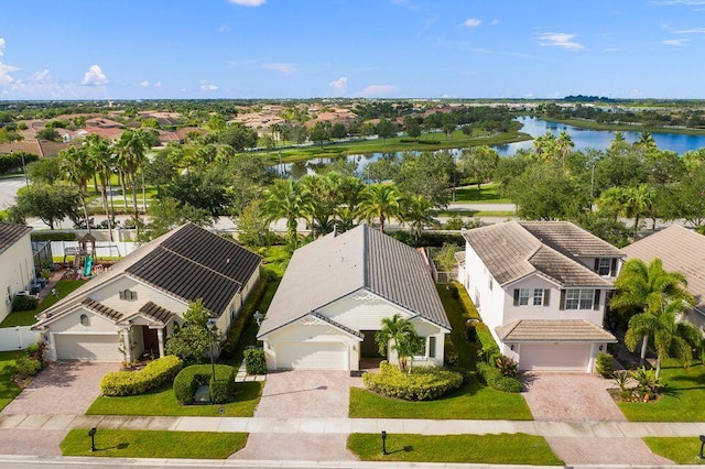 bird's eye view featuring a water view