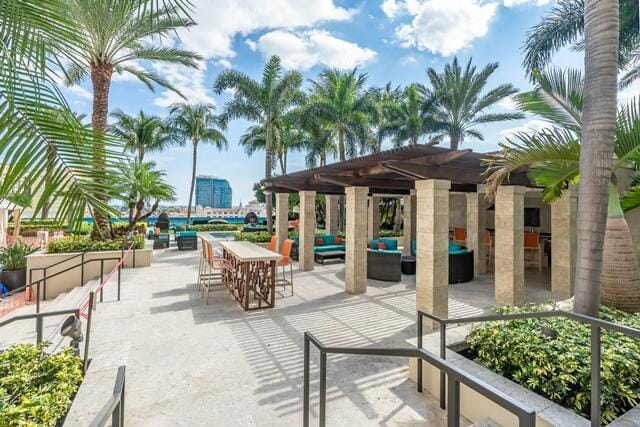 view of patio / terrace featuring outdoor lounge area and a pergola