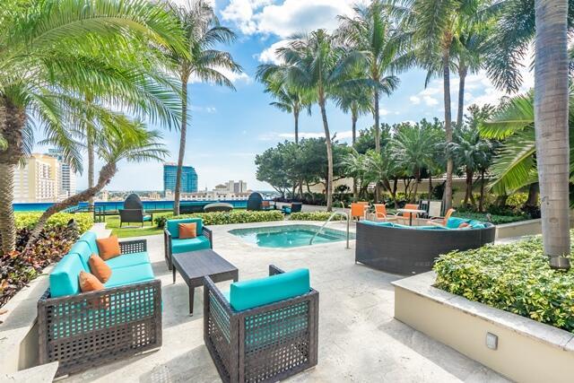 view of swimming pool featuring an outdoor hangout area and a patio