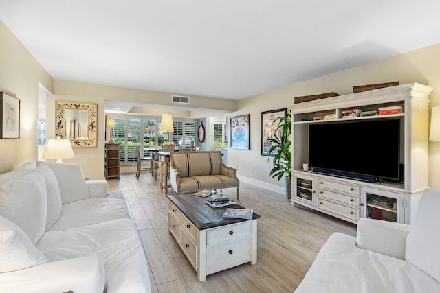 living room with light wood-type flooring