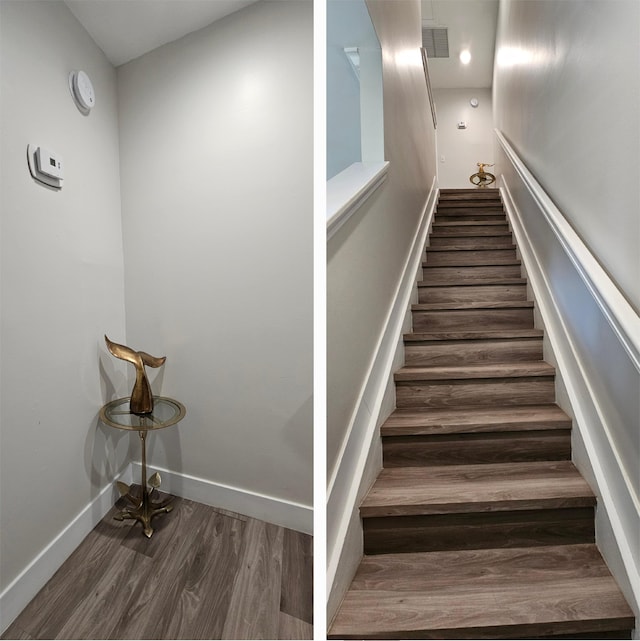 staircase featuring hardwood / wood-style floors