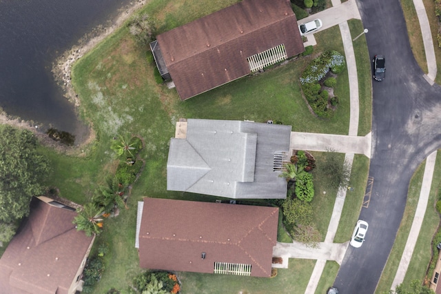 aerial view with a water view