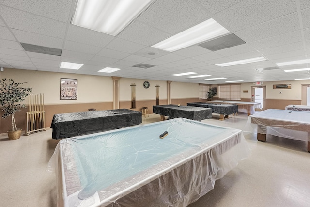 playroom featuring a drop ceiling and pool table