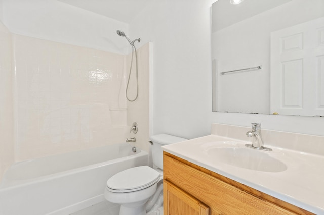 full bathroom with vanity, toilet, and washtub / shower combination