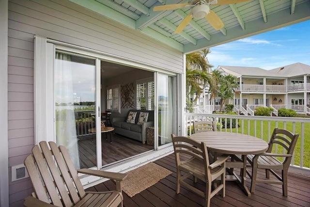 balcony with ceiling fan