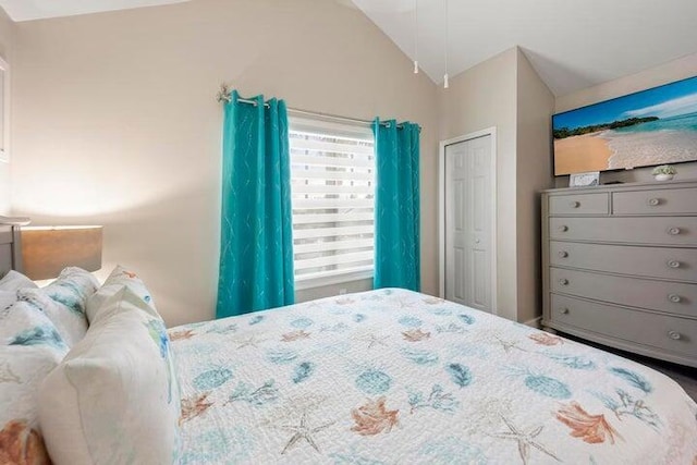 bedroom with lofted ceiling