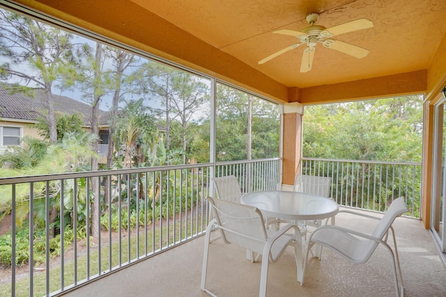 sunroom featuring ceiling fan