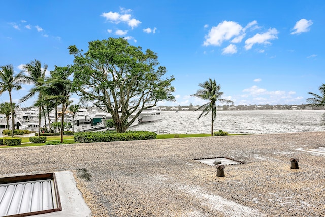 view of yard with a water view