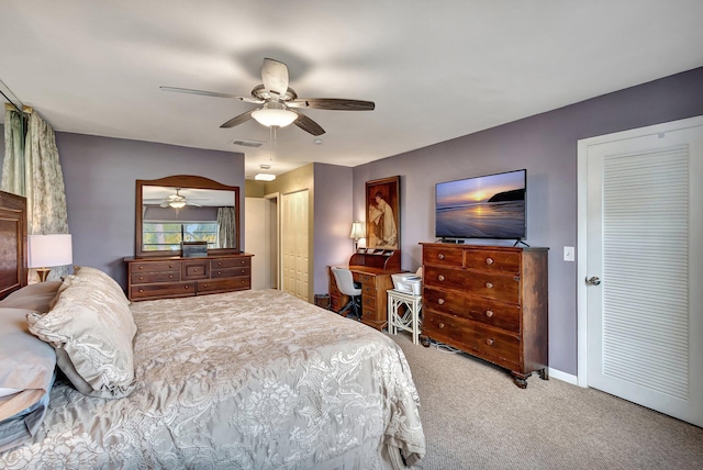 bedroom with carpet flooring and ceiling fan