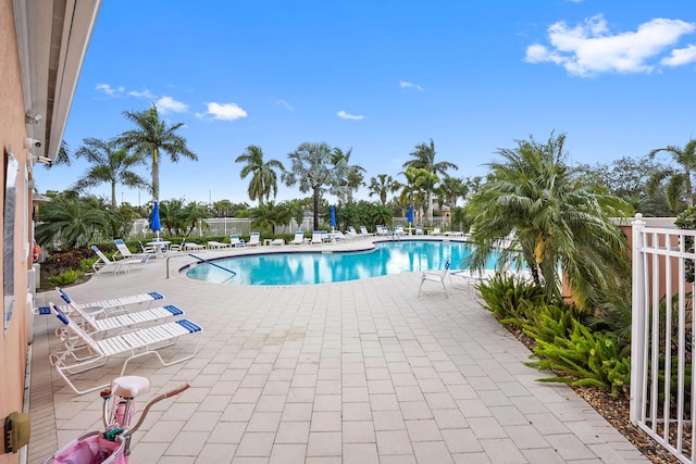 view of swimming pool with a patio area