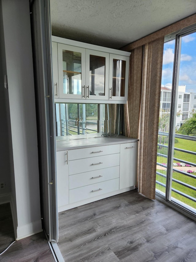 entryway featuring light hardwood / wood-style flooring and a textured ceiling