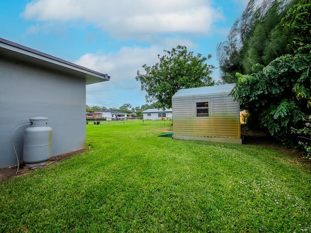 view of yard with a storage unit