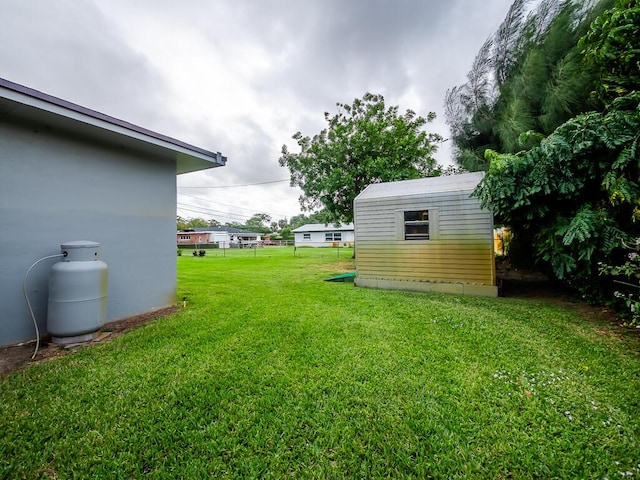 view of yard with a shed