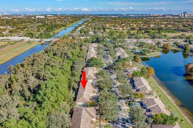 aerial view with a water view