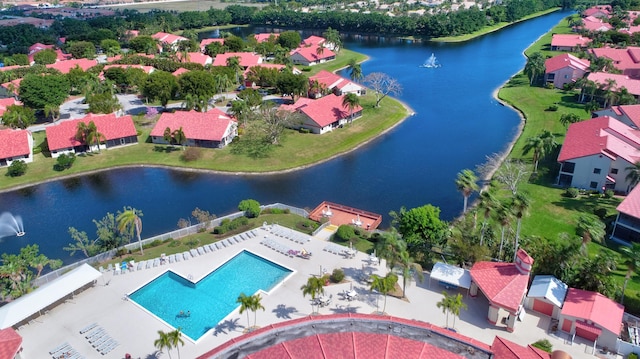 aerial view with a water view