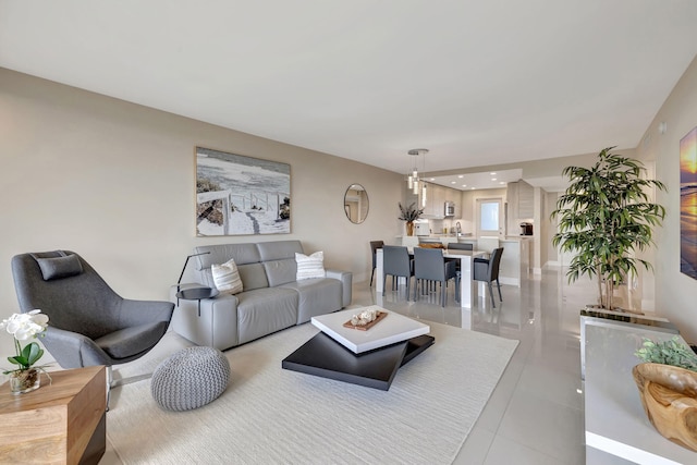 living room with light tile patterned floors