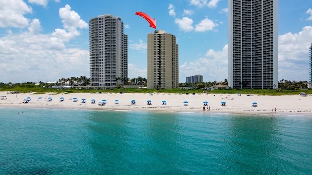 view of water feature with a view of the beach