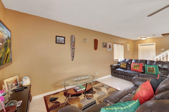 living room featuring light tile patterned flooring