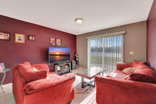 living room featuring light tile patterned floors