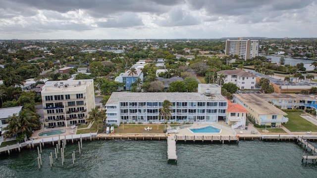 aerial view with a water view