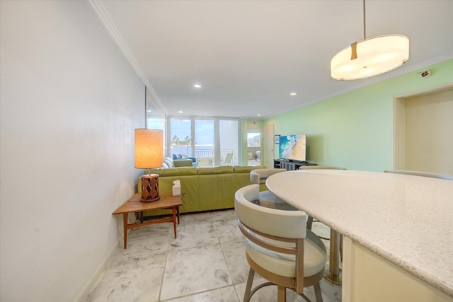 dining room with crown molding