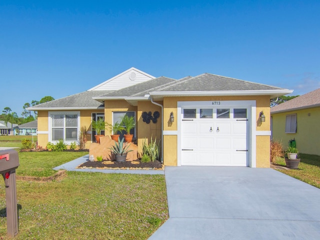 view of front of home featuring a garage and a front lawn