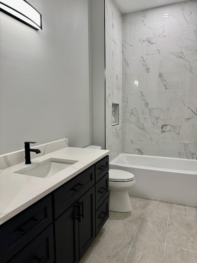 13200 SE US Highway 441, Okeechobee, FL 34974 - full bathroom with vanity, toilet, shower / tub combination, and marble look tile flooring