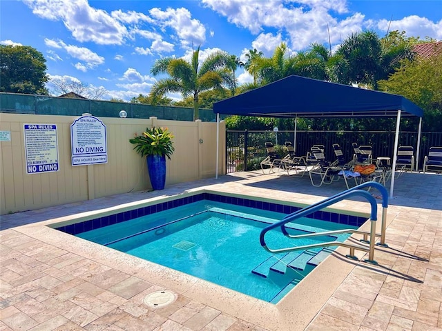 view of swimming pool featuring a patio