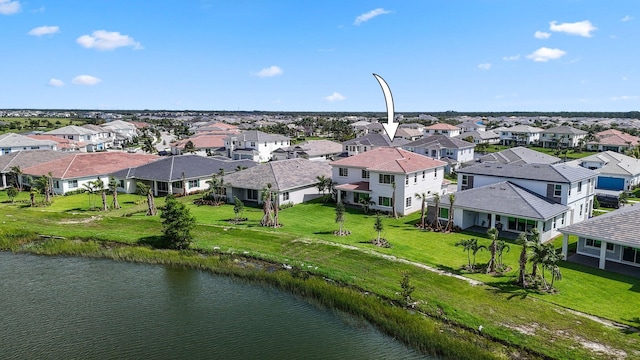 aerial view featuring a water view