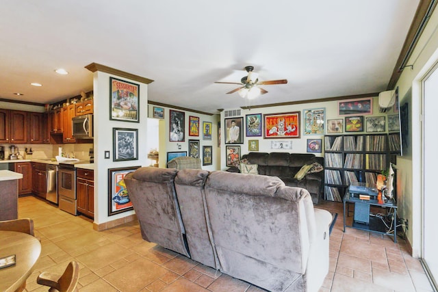 living room with ceiling fan