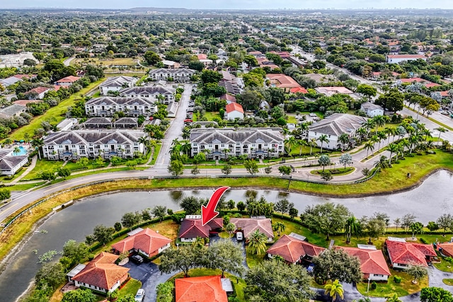 aerial view featuring a water view