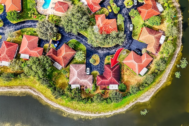 aerial view with a water view