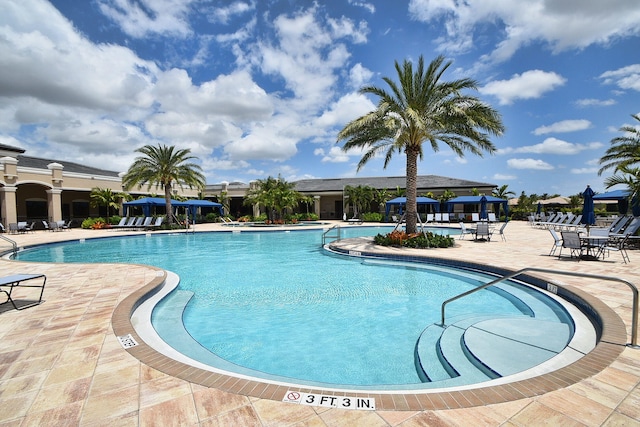 view of swimming pool with a patio